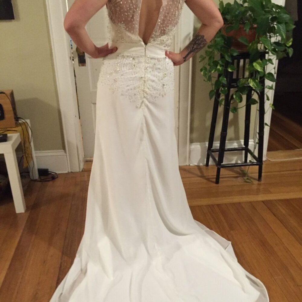Beaded Wedding Dress with Illusion Neckline – New